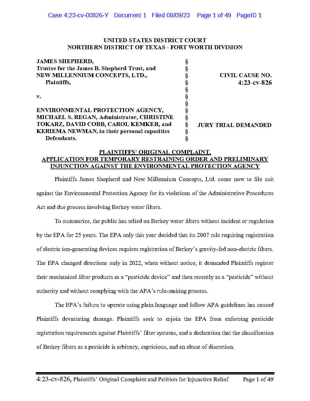 Berkey Water Filters sues the EPA!